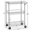 Costway 3-tier Steel and Rubber Utility Cart with Handle Bar Storage in Silver
