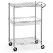 Costway 3-tier Steel and Rubber Utility Cart with Handle Bar Storage in Silver