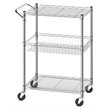 Costway 3-tier Steel and Rubber Utility Cart with Handle Bar Storage in Silver