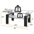 Costway Rectangle Glass Coffee Table with Metal Legs for Livingroom in Black