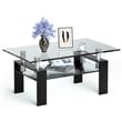 Costway Rectangle Glass Coffee Table with Metal Legs for Livingroom in Black