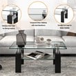 Costway Rectangle Glass Coffee Table with Metal Legs for Livingroom in Black