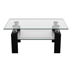 Costway Rectangle Glass Coffee Table with Metal Legs for Livingroom in Black