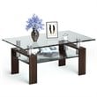 Costway Rectangle Glass Coffee Table with Metal Legs for Livingroom in Coffee