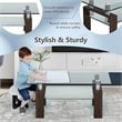 Costway Rectangle Glass Coffee Table with Metal Legs for Livingroom in Coffee