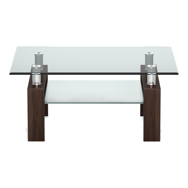 Costway Rectangle Glass Coffee Table with Metal Legs for Livingroom in Coffee