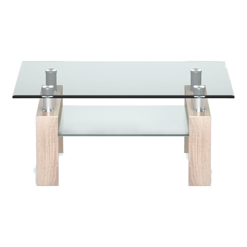 Costway Rectangle Glass Coffee Table with Metal Legs for Livingroom in Natural