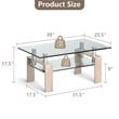 Costway Rectangle Glass Coffee Table with Metal Legs for Livingroom in Natural