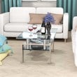 Costway Rectangle Glass Coffee Table with Metal Legs for Livingroom in Natural