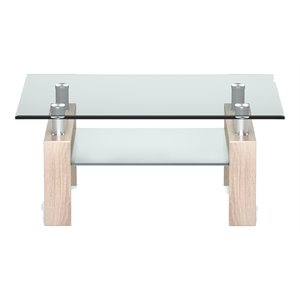Costway Rectangle Glass Coffee Table with Metal Legs for Livingroom in Natural