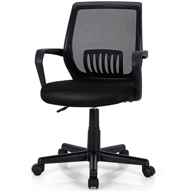 Costway Nylon Adjustable Mid-Back Mesh Office Chair with Lumbar Support in Black