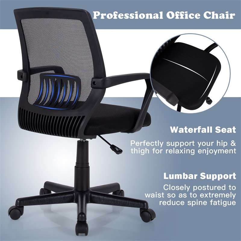 Costway Nylon Adjustable Mid-Back Mesh Office Chair with Lumbar Support in Black