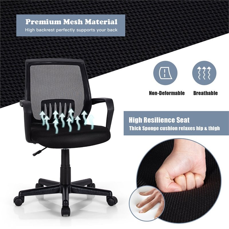 Costway Nylon Adjustable Mid-Back Mesh Office Chair with Lumbar Support in Black