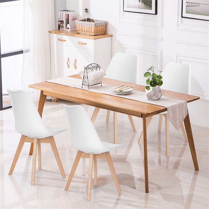 Costway Contemporary Fabric Dining Chair with Wood Leg in White (Set of 4)