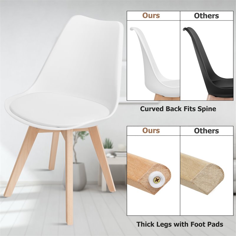 Costway Contemporary Fabric Dining Chair with Wood Leg in White (Set of 4)