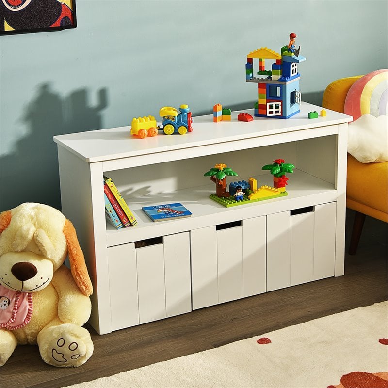 Costway 3-drawer Wood Kid Toy Storage Cabinet Chest with Wheels in White