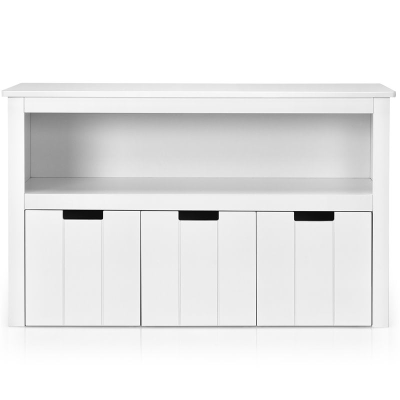Costway 3-drawer Wood Kid Toy Storage Cabinet Chest with Wheels in White