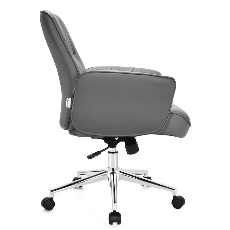 Costway PU Leather Adjustable Swivel Office Leisure Chair with Armrest in Gray