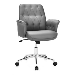 costway pu leather adjustable swivel office leisure chair with armrest in gray
