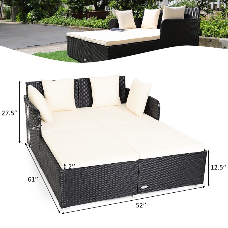 Costway Patio Rattan Cushioned Sofa Daybed with Pillows in Beige