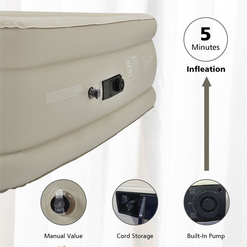 Costway Queen Air Bed Built-In Pump Portable Bag Camping in Beige