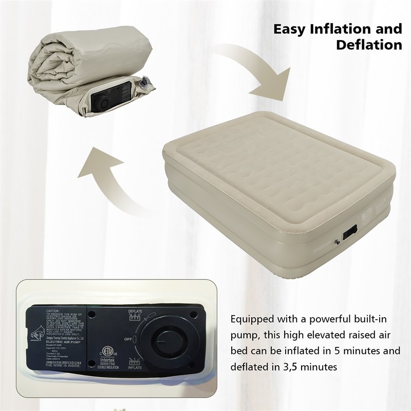 Costway Queen Air Bed Built-In Pump Portable Bag Camping in Beige