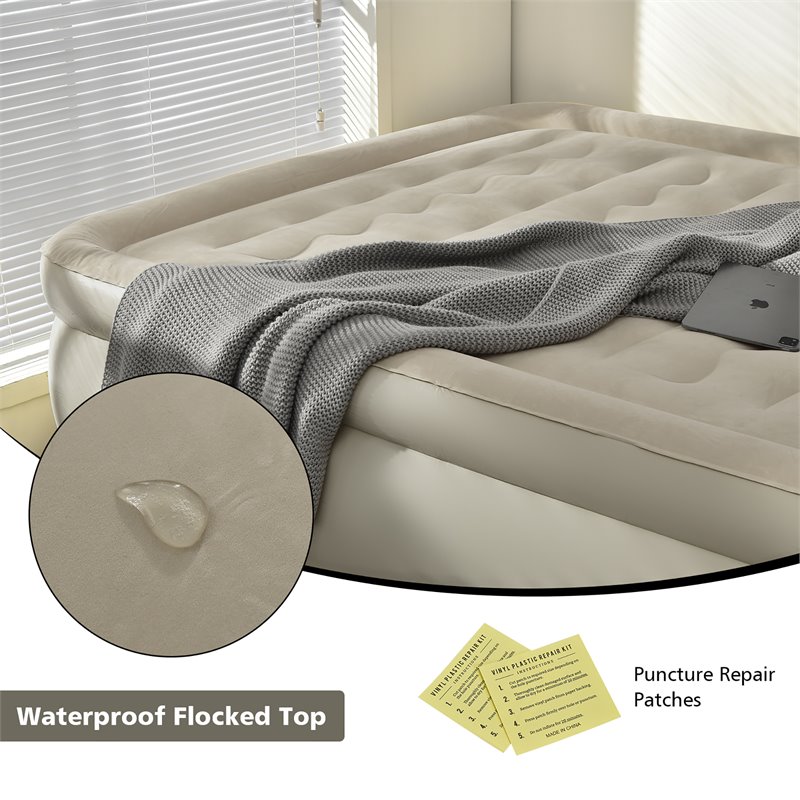Costway Queen Air Bed Built-In Pump Portable Bag Camping in Beige
