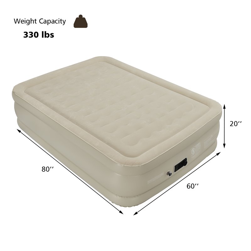 Costway Queen Air Bed Built-In Pump Portable Bag Camping in Beige