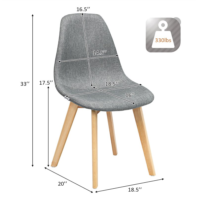 Costway Contemporary Fabric Dining Chair with Wood Leg in Gray (Set of 2)