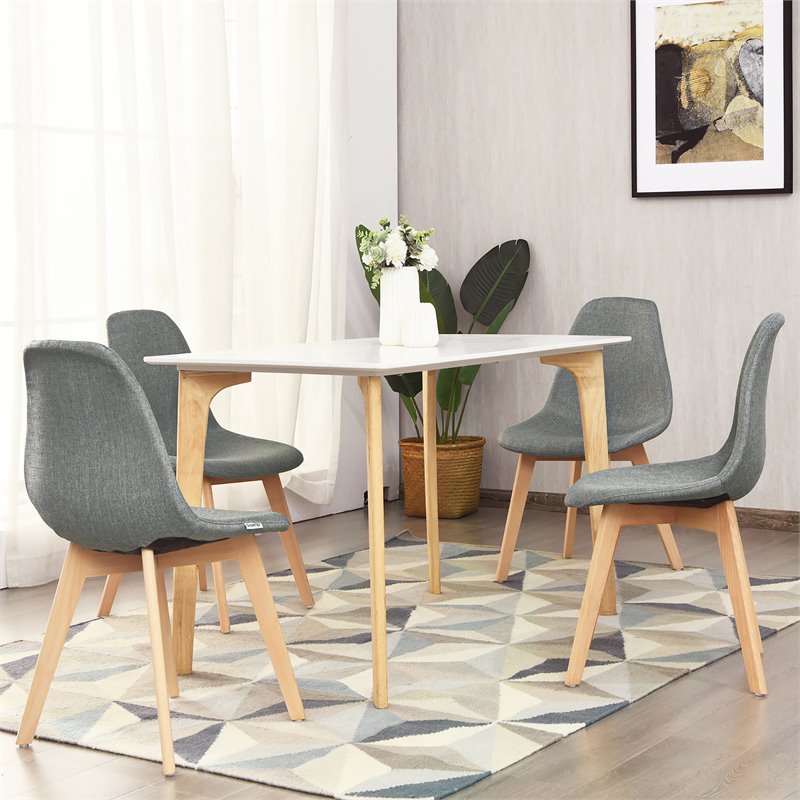 Costway Contemporary Fabric Dining Chair with Wood Leg in Gray (Set of 4)