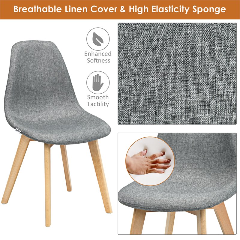Costway Contemporary Fabric Dining Chair with Wood Leg in Gray (Set of 4)