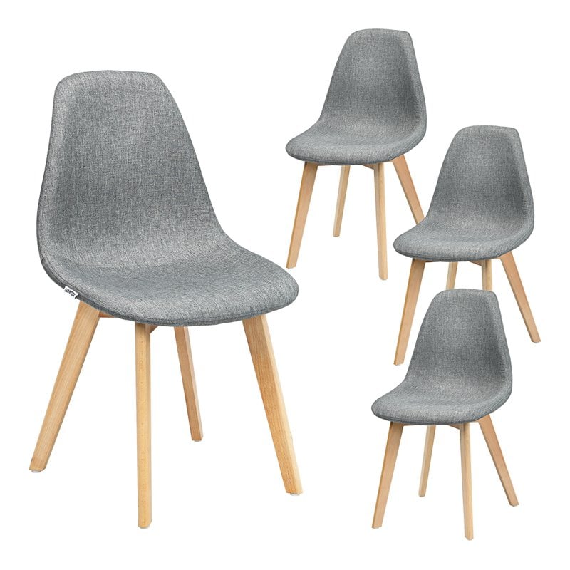 Costway Contemporary Fabric Dining Chair with Wood Leg in Gray (Set of 4)
