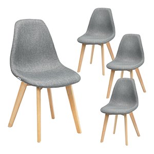 Costway Contemporary Fabric Dining Chair with Wood Leg in Gray (Set of 4)