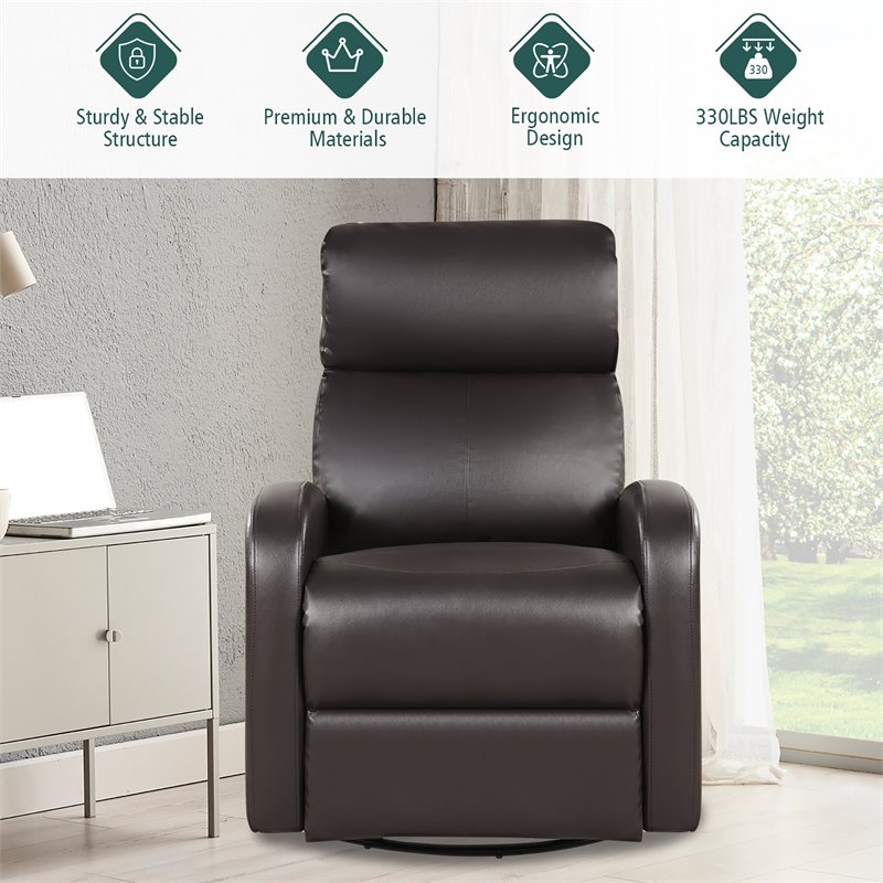 Costway Swivel Rocker Manual Single Sofa Lounger Recliner Chair in Brown