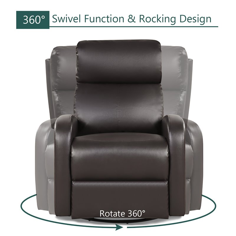 Costway Swivel Rocker Manual Single Sofa Lounger Recliner Chair in Brown