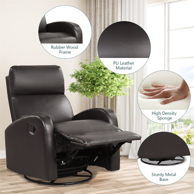 Costway Swivel Rocker Manual Single Sofa Lounger Recliner Chair in Brown