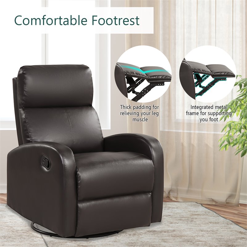 Costway Swivel Rocker Manual Single Sofa Lounger Recliner Chair in Brown