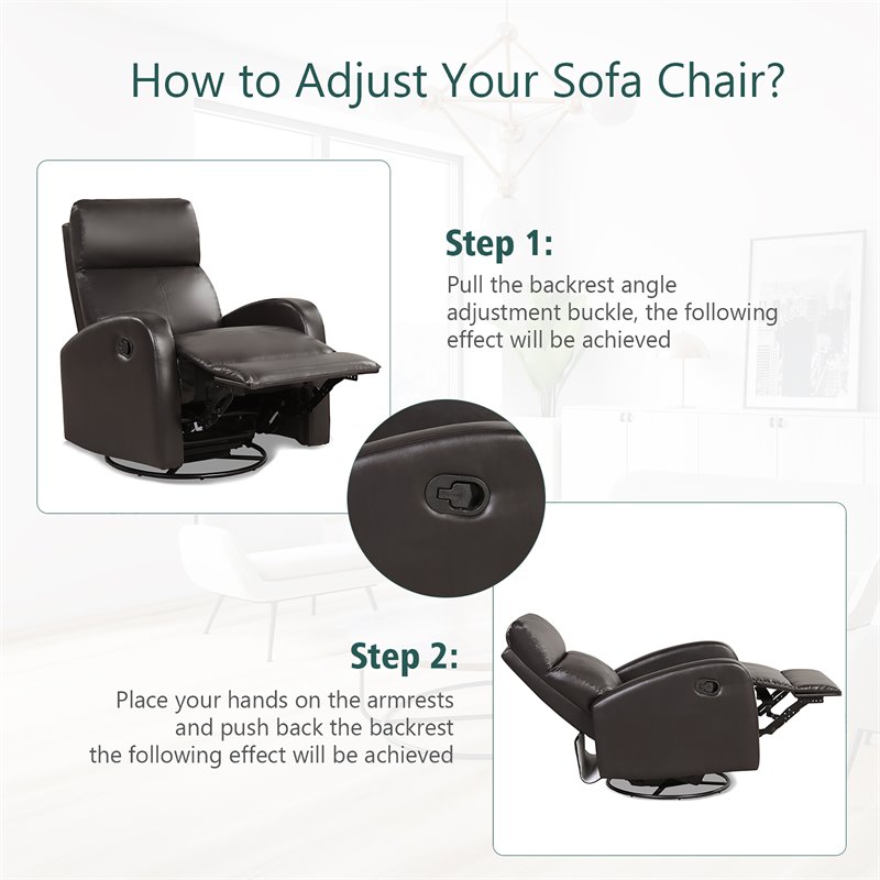 Costway Swivel Rocker Manual Single Sofa Lounger Recliner Chair in Brown