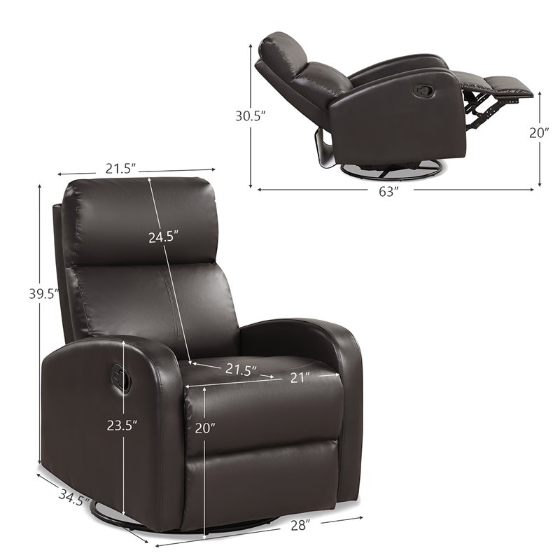 Costway Swivel Rocker Manual Single Sofa Lounger Recliner Chair in Brown