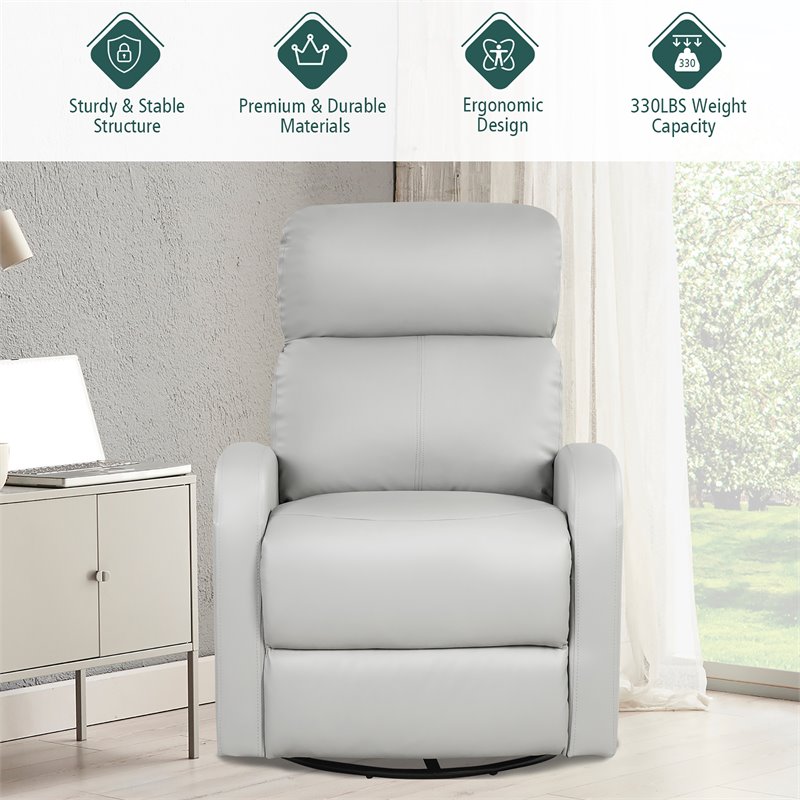 Costway Swivel Rocker Manual Single Sofa Lounger Recliner Chair in Gray