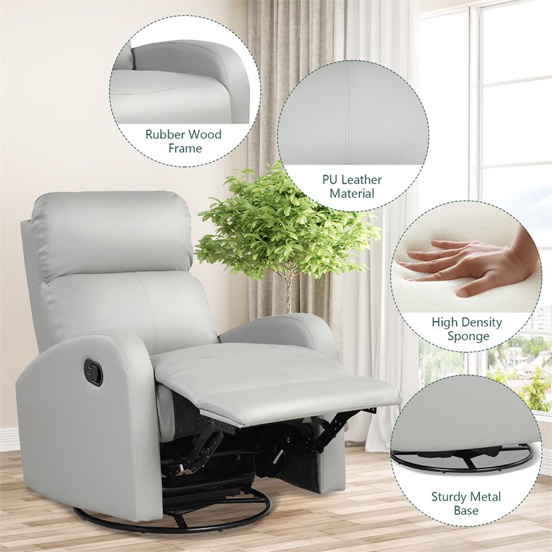 Costway Swivel Rocker Manual Single Sofa Lounger Recliner Chair in Gray