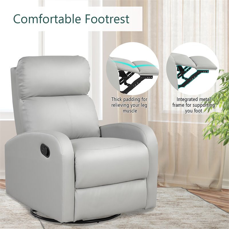 Costway Swivel Rocker Manual Single Sofa Lounger Recliner Chair in Gray