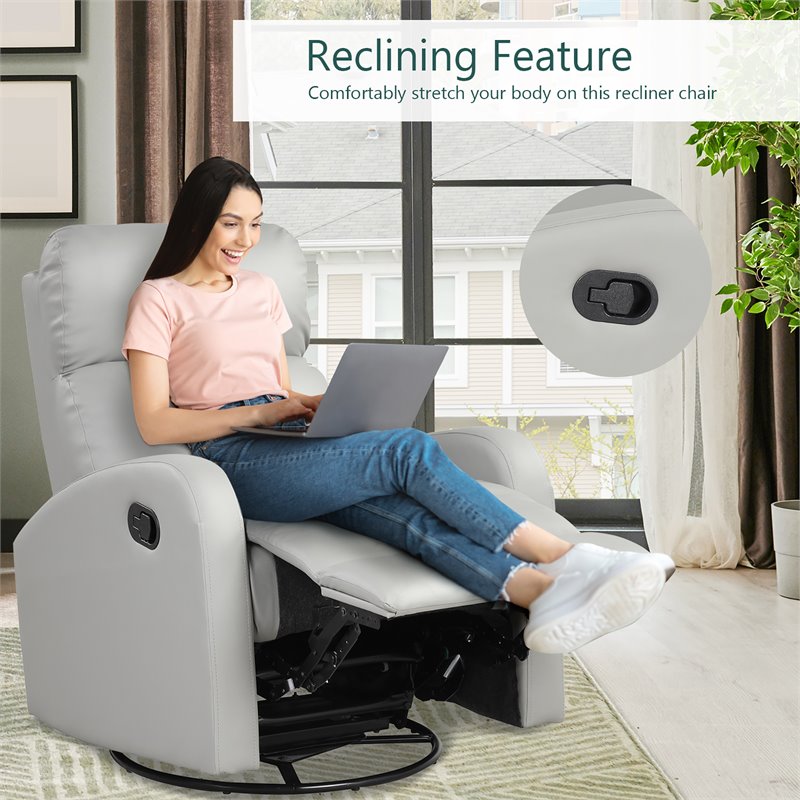 Costway Swivel Rocker Manual Single Sofa Lounger Recliner Chair in Gray