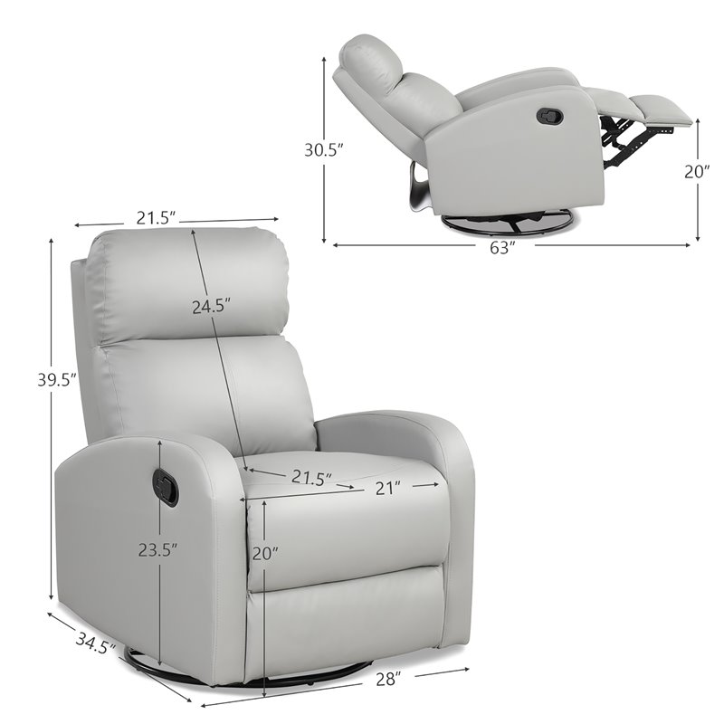 Costway Swivel Rocker Manual Single Sofa Lounger Recliner Chair in Gray
