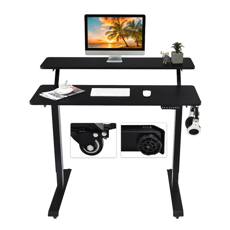 Costway Electric 2-Tier Mobile Standing Desk with Height Adjustable in Black