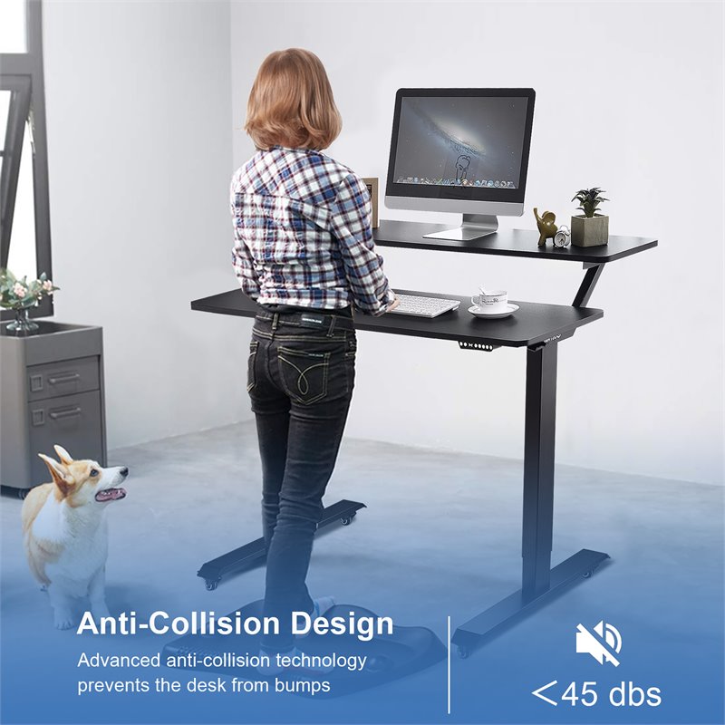 Costway Electric 2-Tier Mobile Standing Desk with Height Adjustable in Black