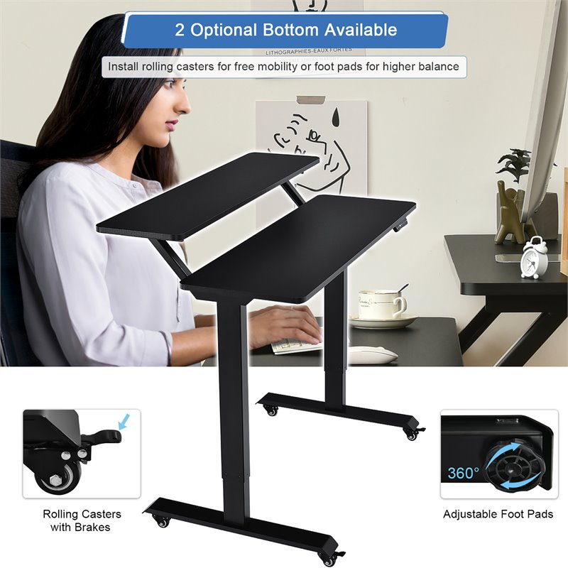 Costway Electric 2-Tier Mobile Standing Desk with Height Adjustable in Black
