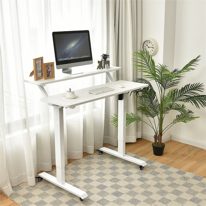Costway Electric 2-Tier Mobile Standing Desk with Height Adjustable in White