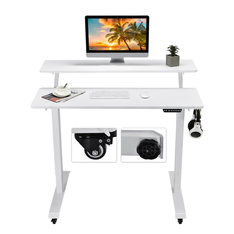 Costway Electric 2-Tier Mobile Standing Desk with Height Adjustable in White