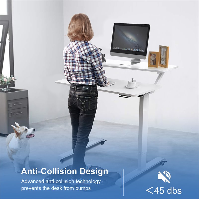 Costway Electric 2-Tier Mobile Standing Desk with Height Adjustable in White